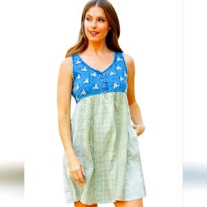 Sleeveless Two-Tone Blue & Cream Summer Dress